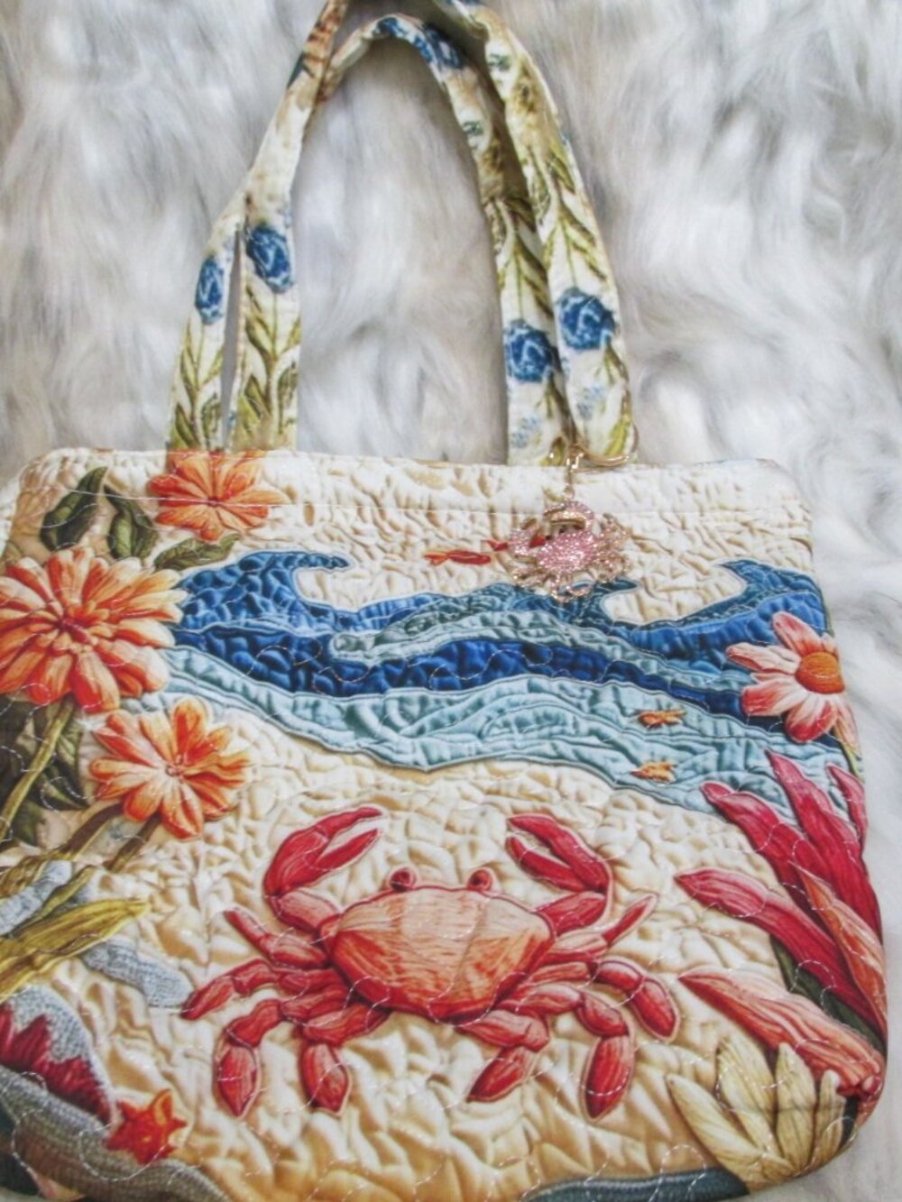 PCrab-New Quilted Vibrant Crab Beach Bag & Waterproof Pouch & Crab Keyring